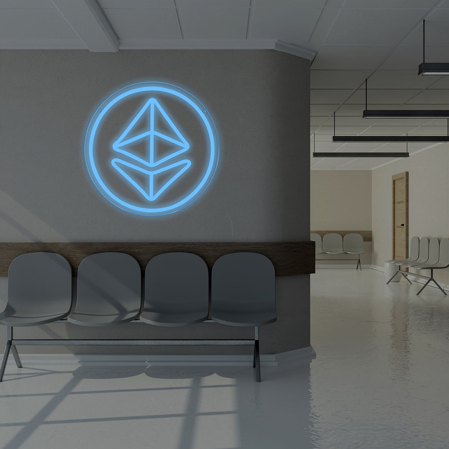 1pc Ethereum LED Neon Sign - USB Powered, Blue Illuminated Crypto Logo for Bedroom & Tech Enthusiasts, Wall-Mountable, Switch-Controlled, Versatile Use